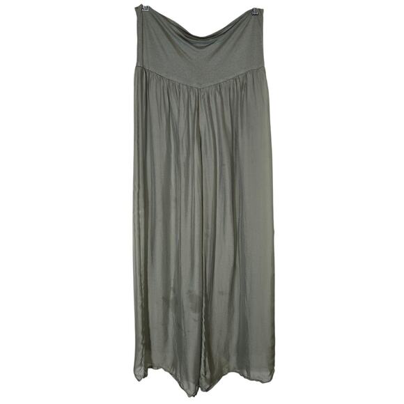 Made In Italy Womens Green Pull On Wide Leg Silk Pants Large Beachy Minimalist - Picture 1 of 4